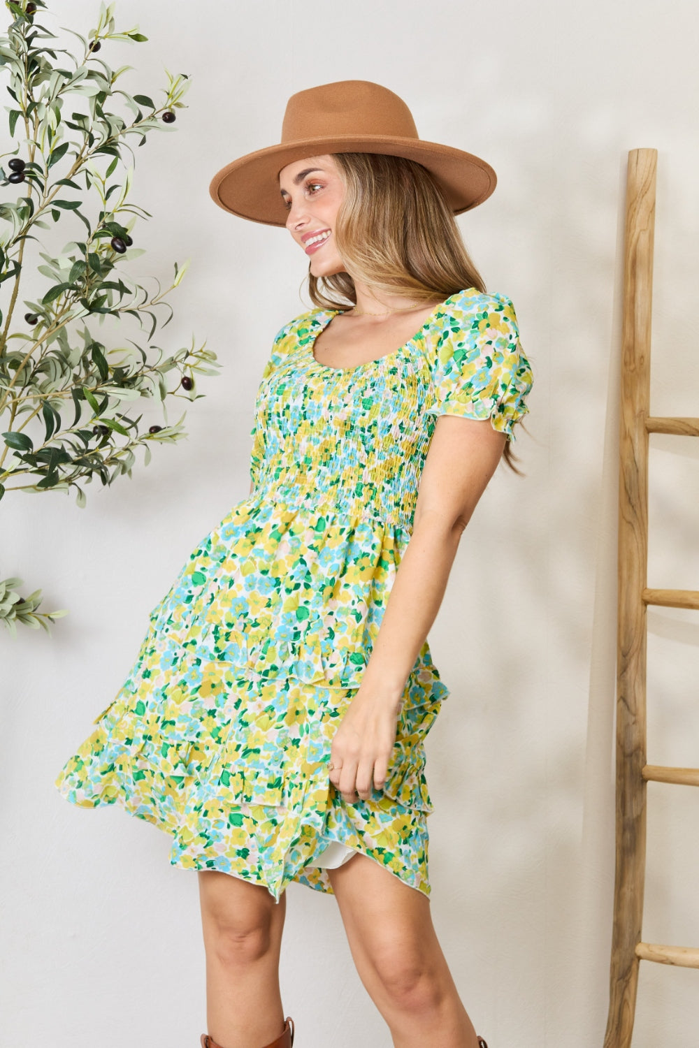 Flounce Sleeve Patterned Mini Dress