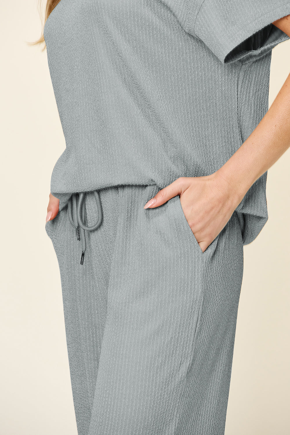 Round Neck Short Sleeve T-Shirt and Wide Leg Pants