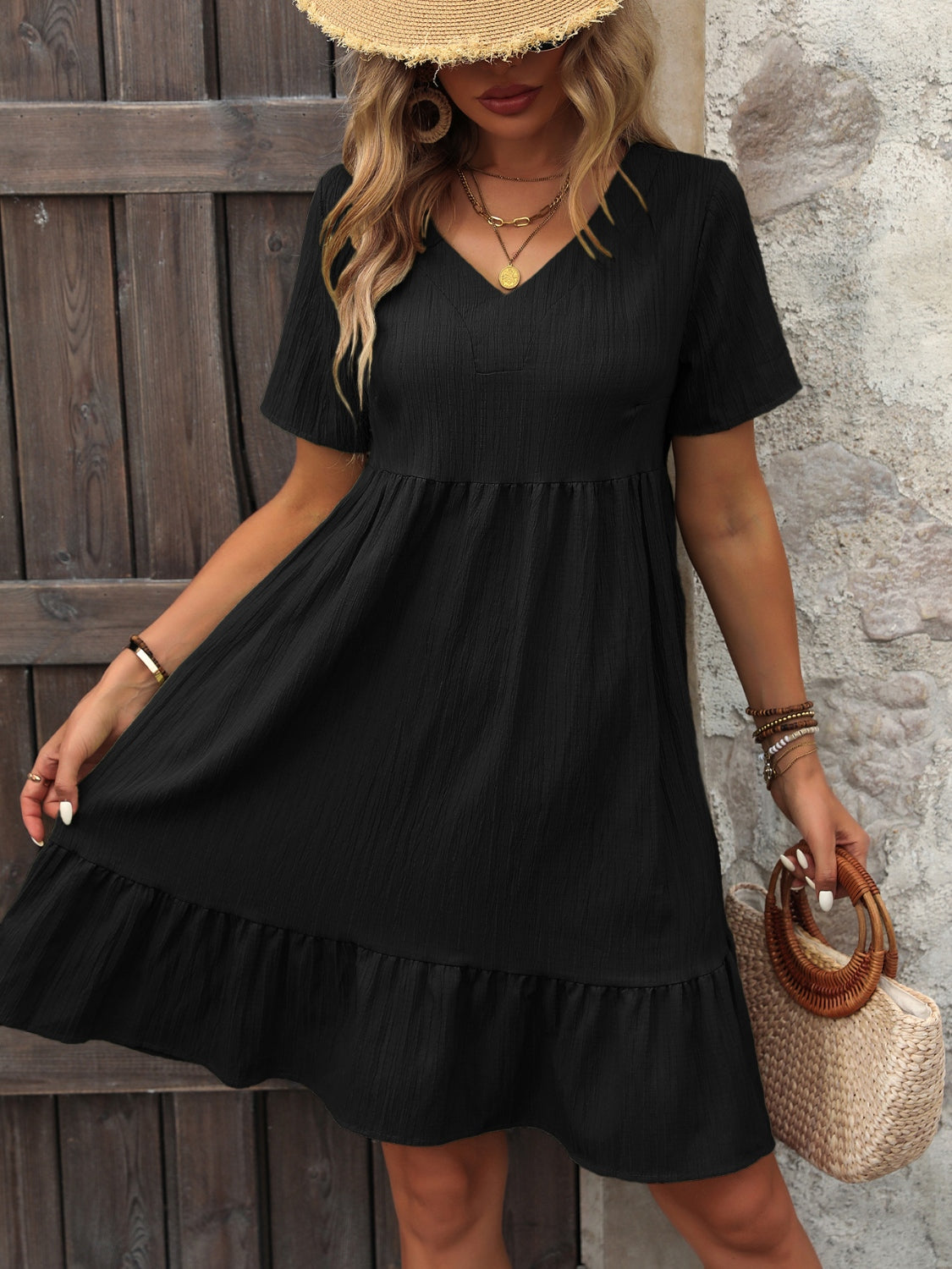 Short Sleeve V-Neck Mini Dress