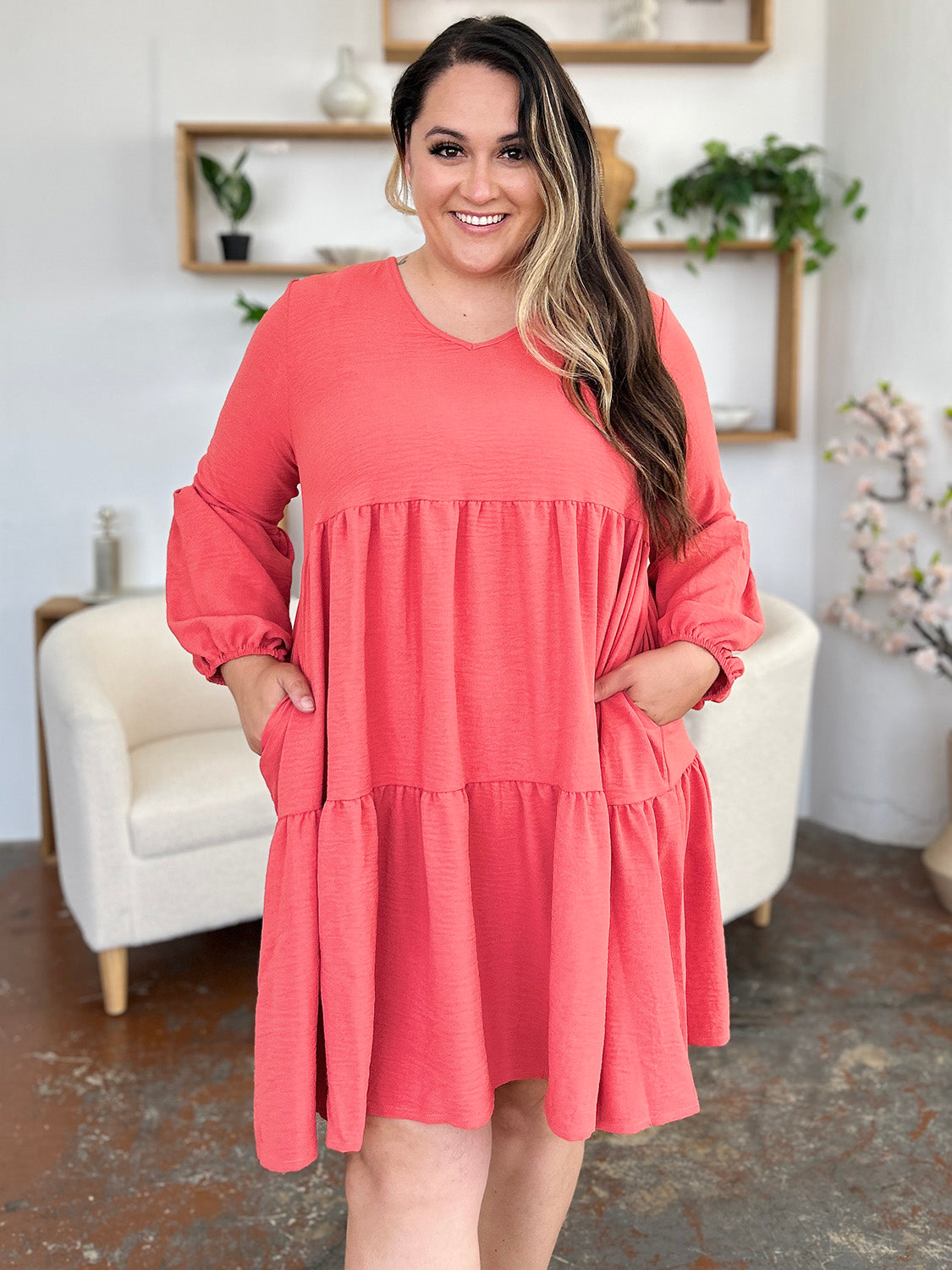 Ruffled Sleeve Dress with Pockets