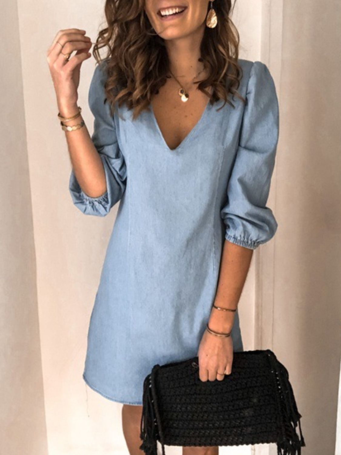 V-Neck Half Sleeve Dress