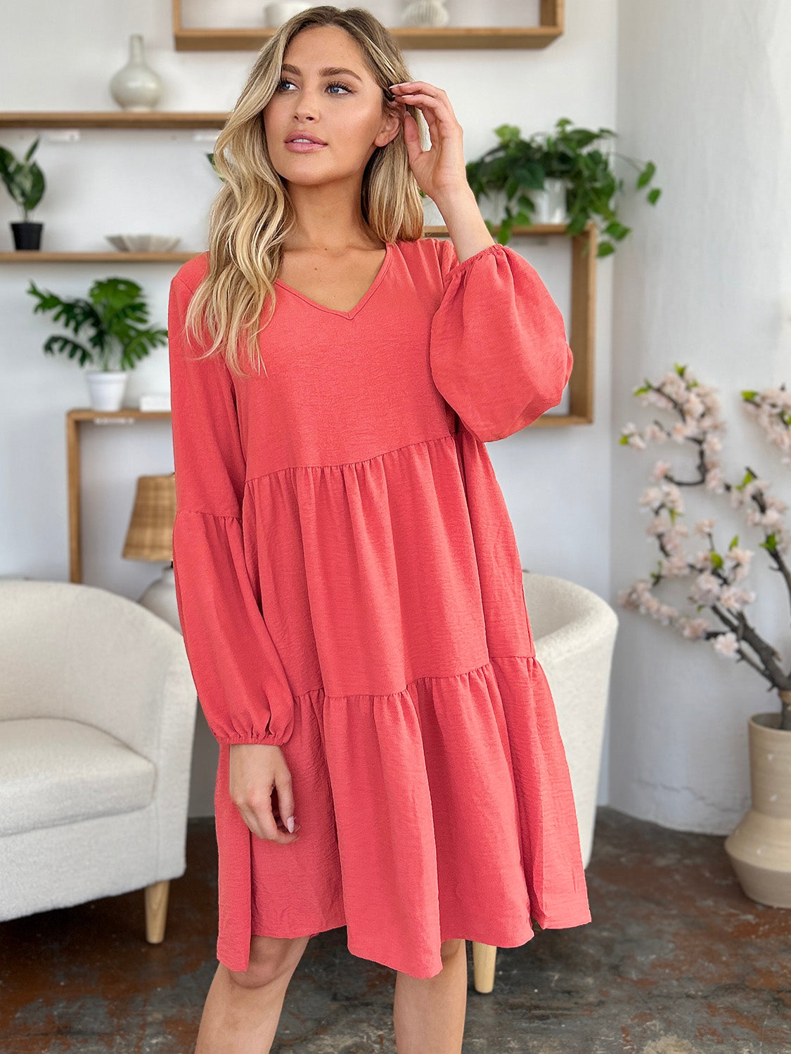 Ruffled Sleeve Dress with Pockets