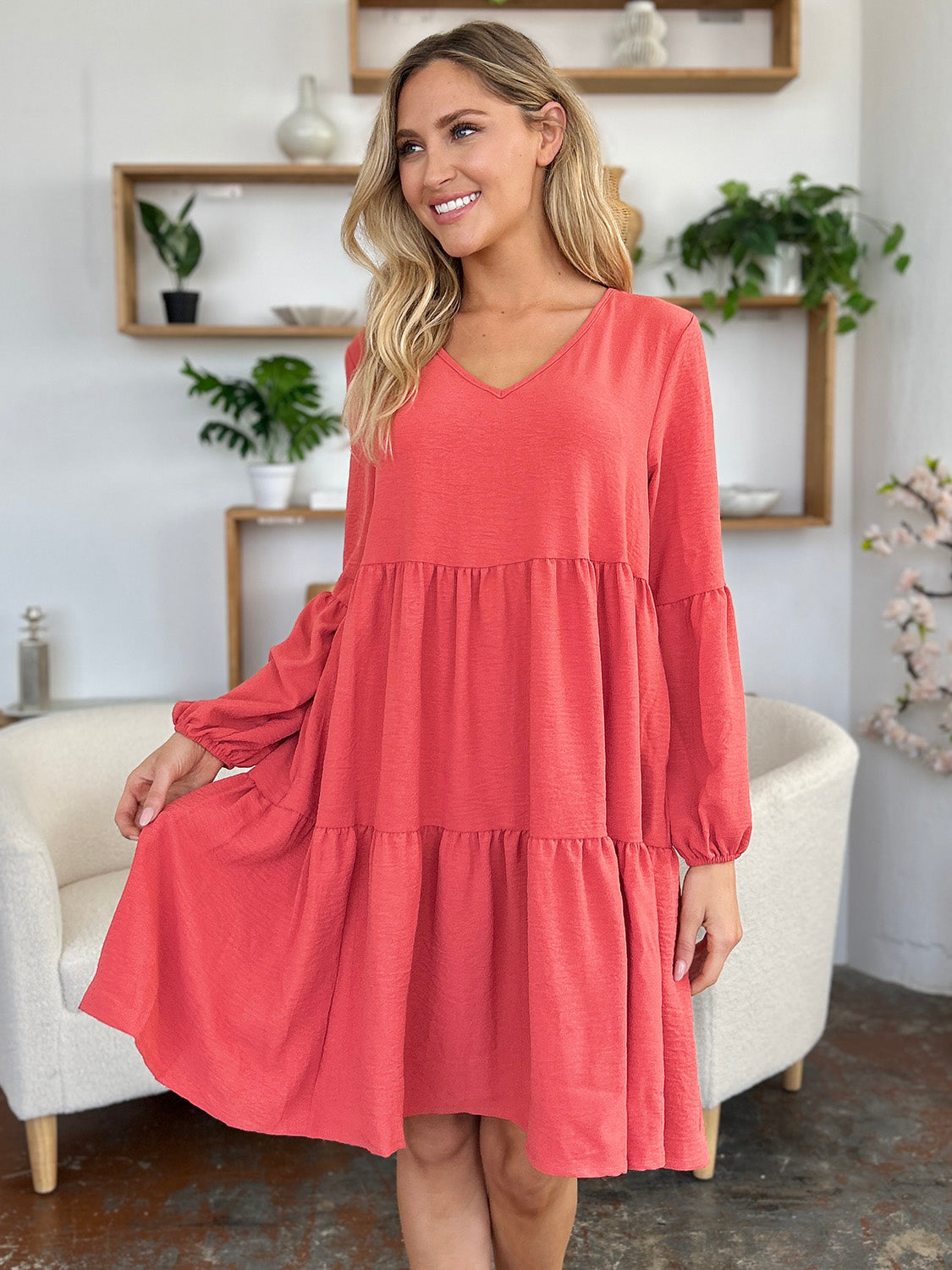 Ruffled Sleeve Dress with Pockets