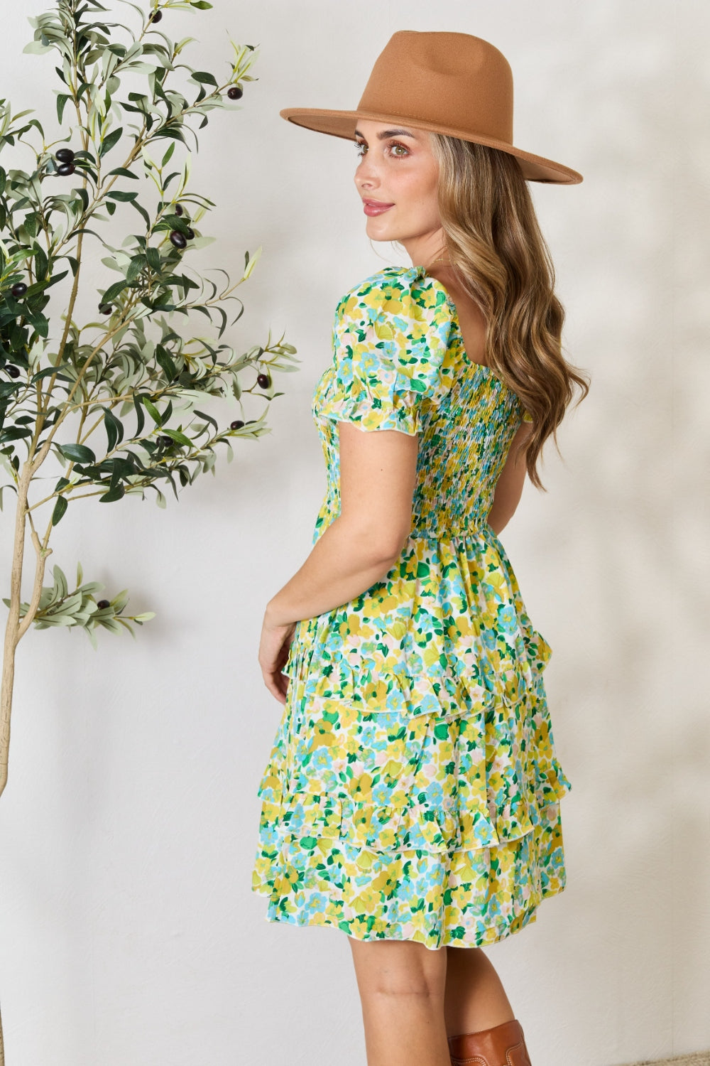 Flounce Sleeve Patterned Mini Dress