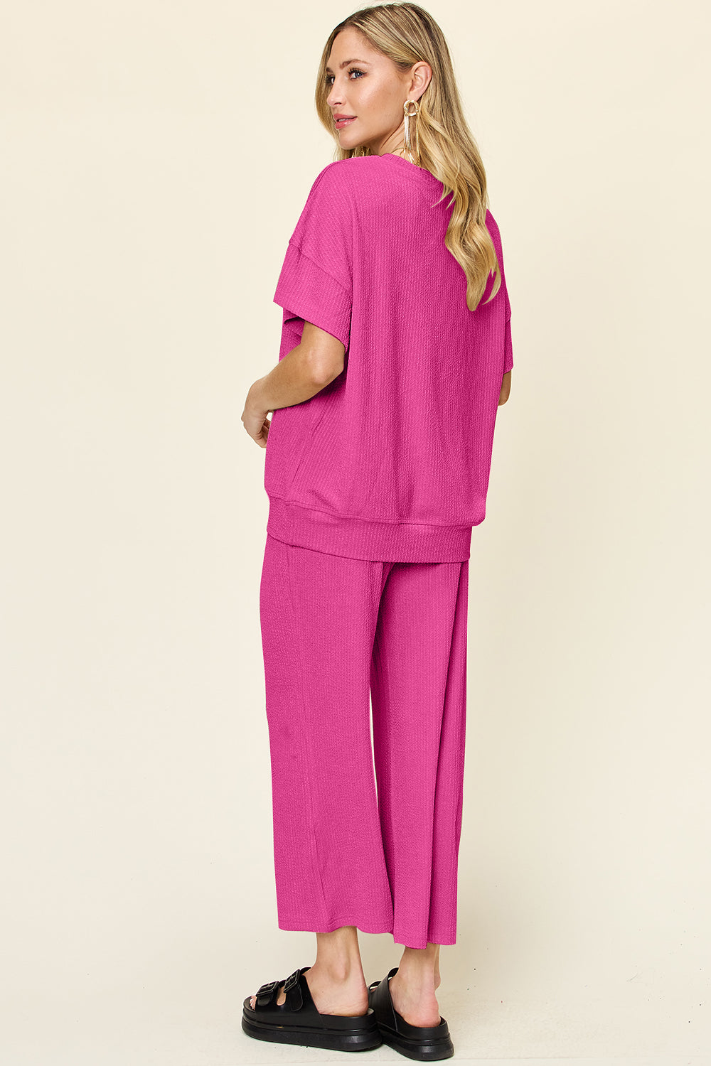 Round Neck Short Sleeve T-Shirt and Wide Leg Pants