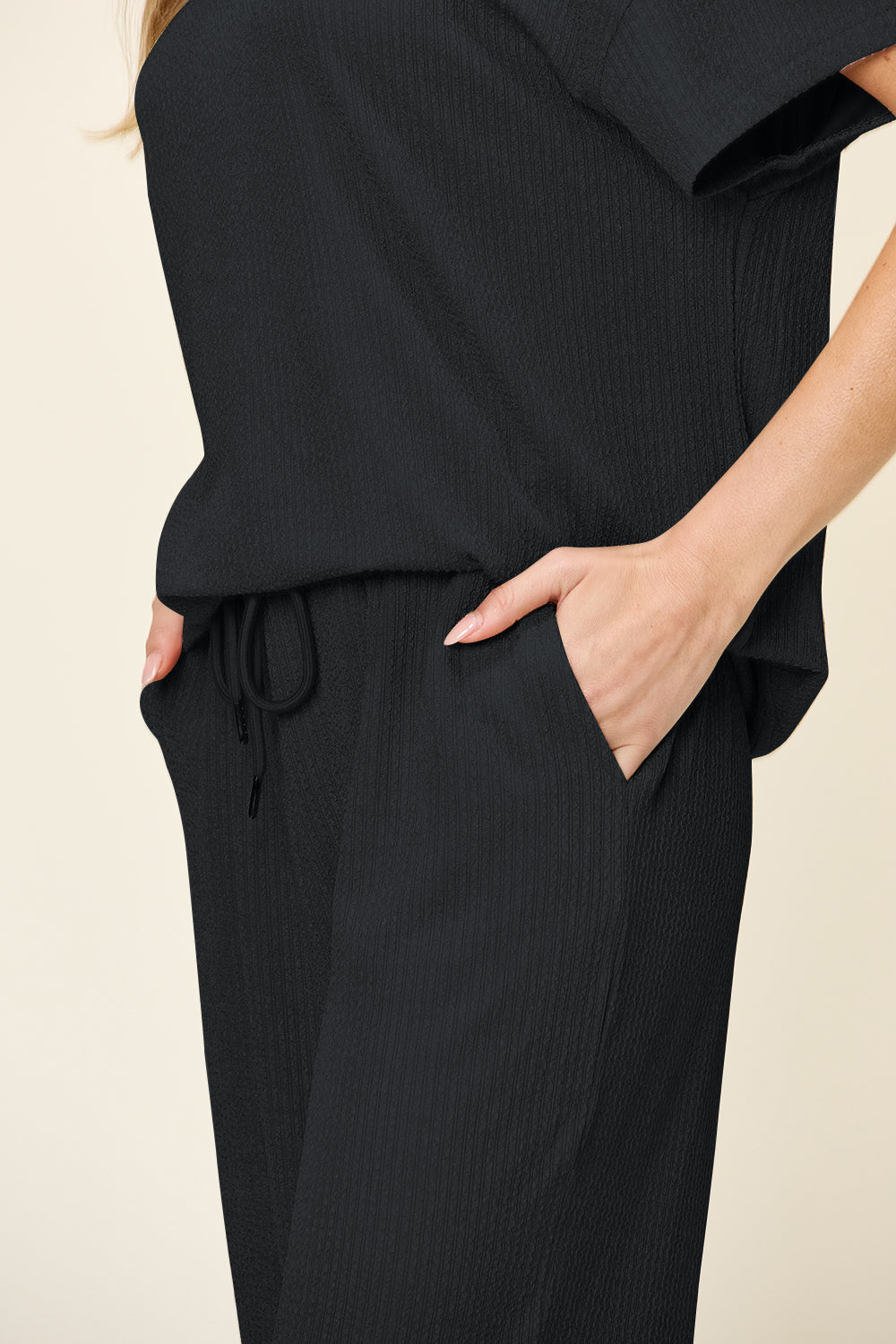 Round Neck Short Sleeve T-Shirt and Wide Leg Pants