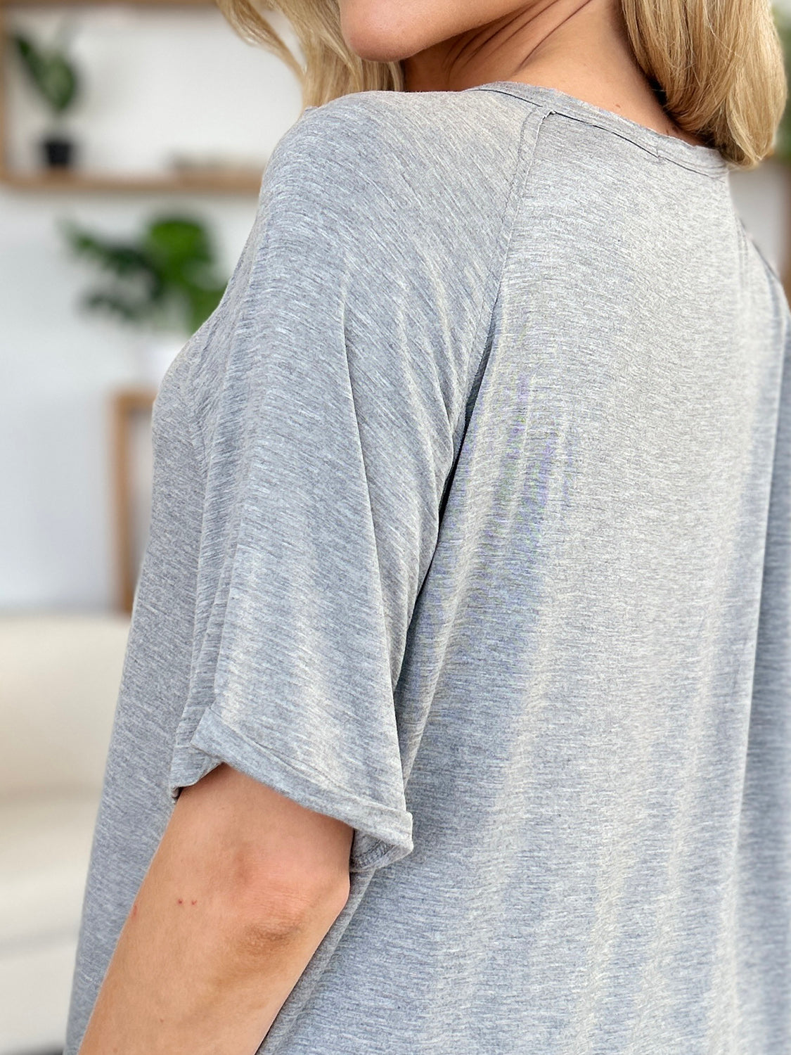 Slit V-Neck Short Sleeve T-Shirt/ Bamboo Fiber