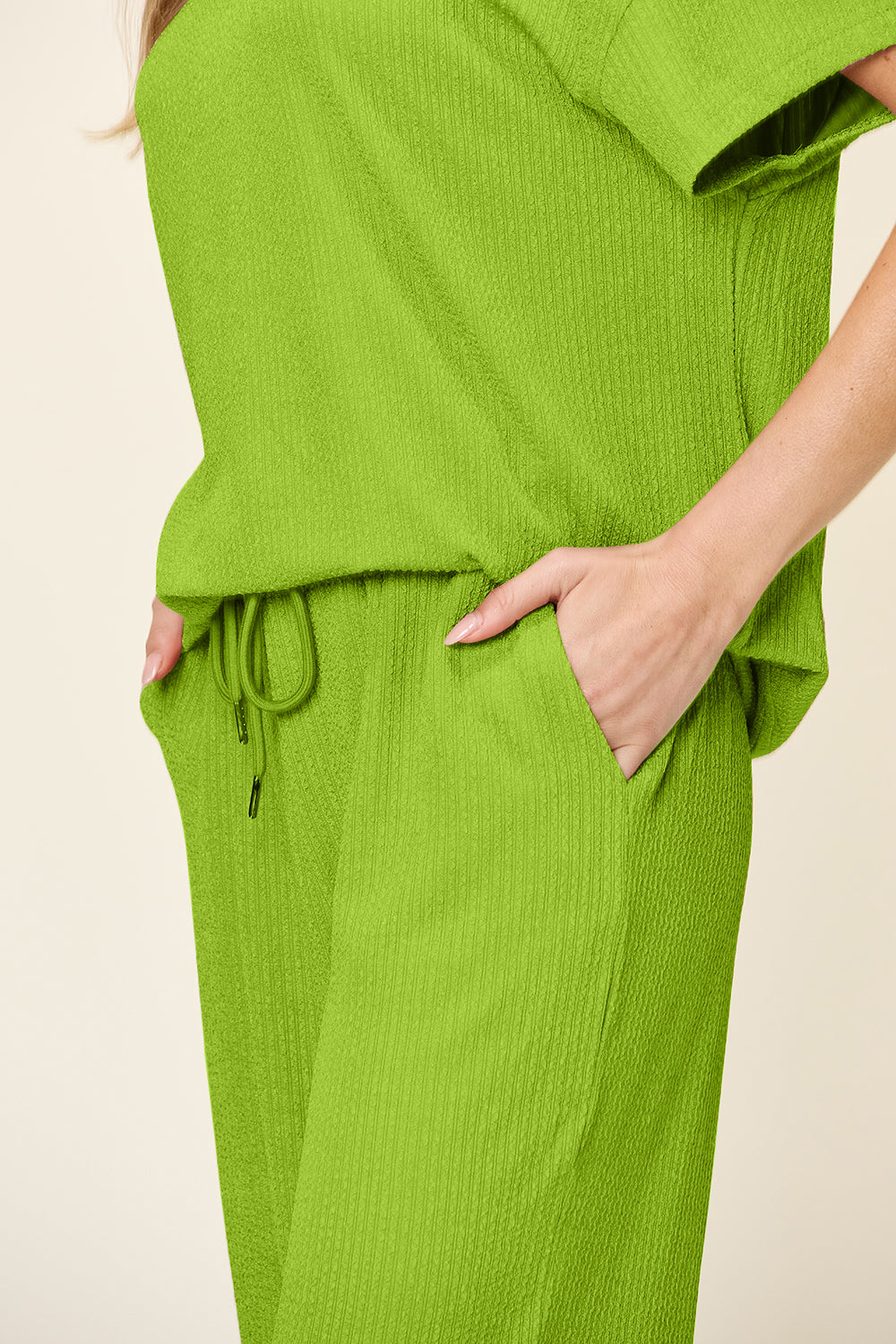 Round Neck Short Sleeve T-Shirt and Wide Leg Pants