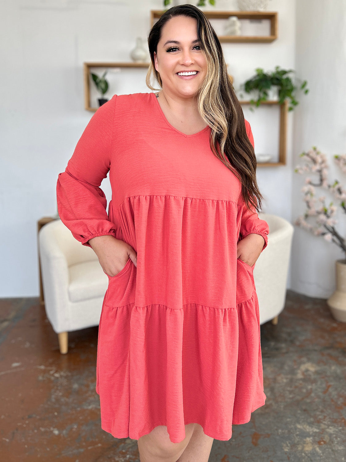 Ruffled Sleeve Dress with Pockets