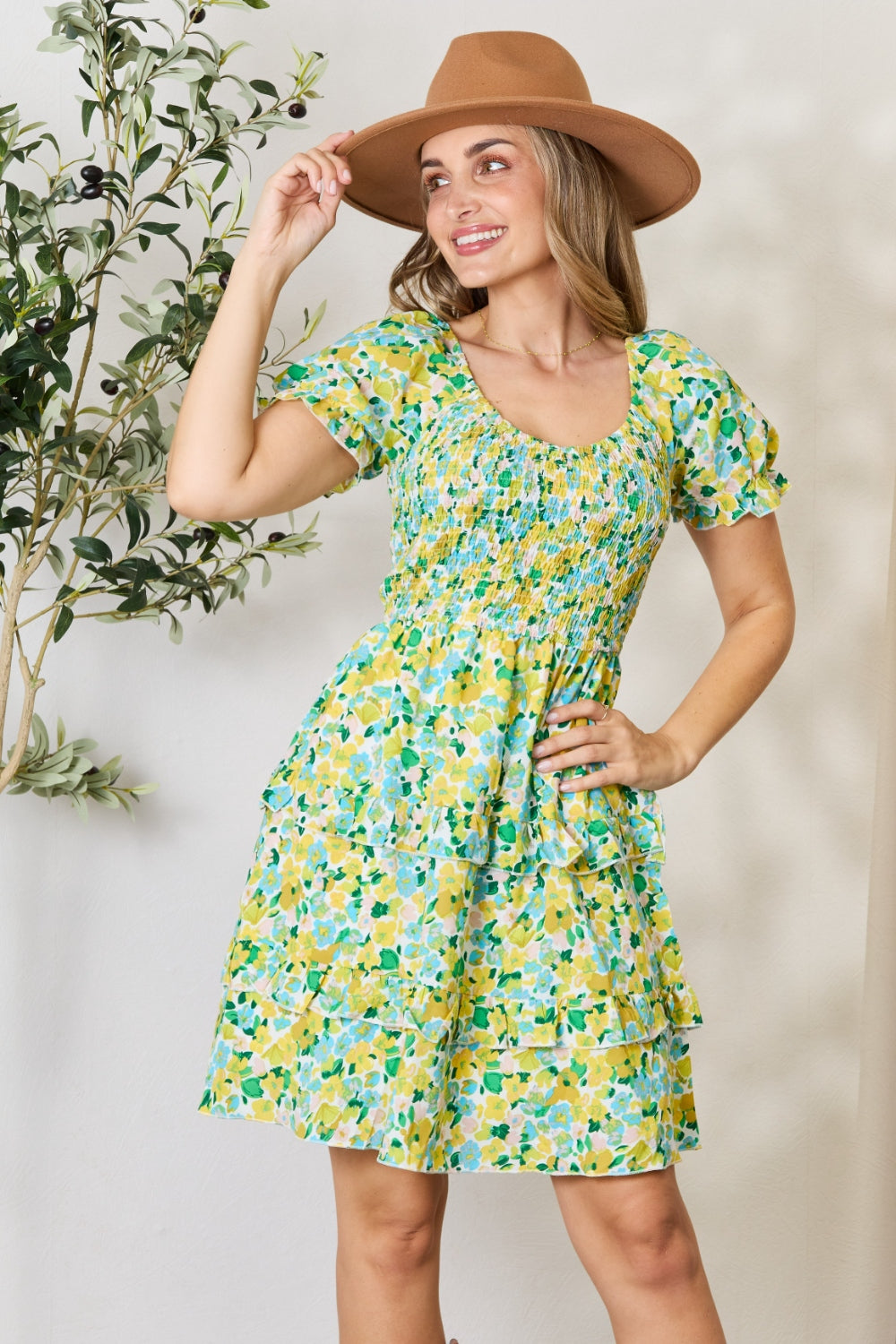 Flounce Sleeve Patterned Mini Dress