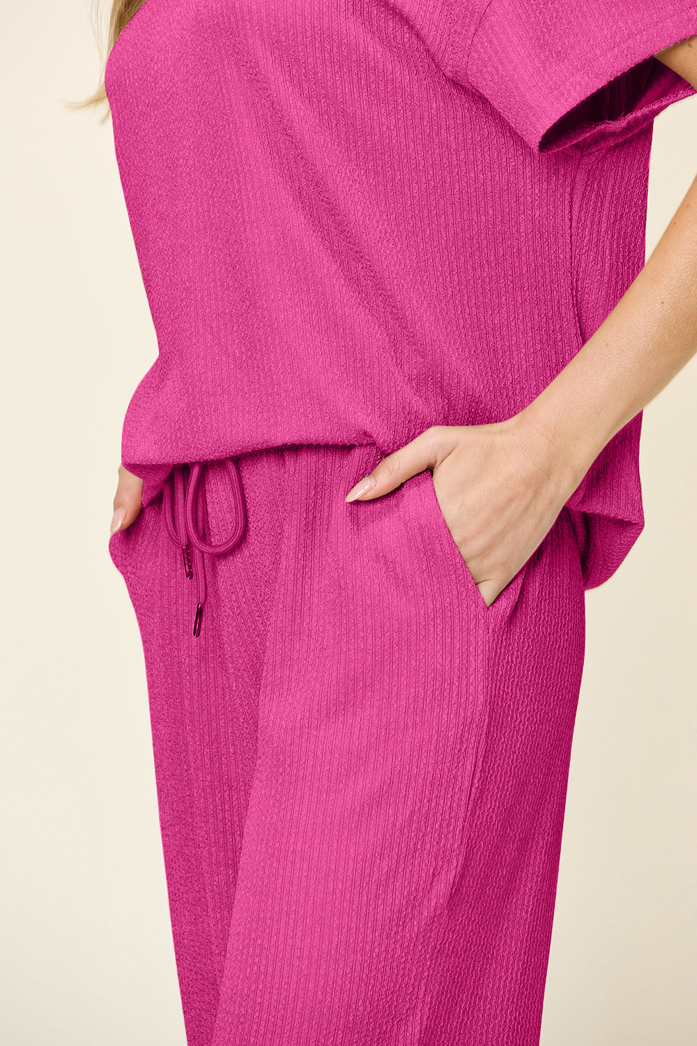 Round Neck Short Sleeve T-Shirt and Wide Leg Pants