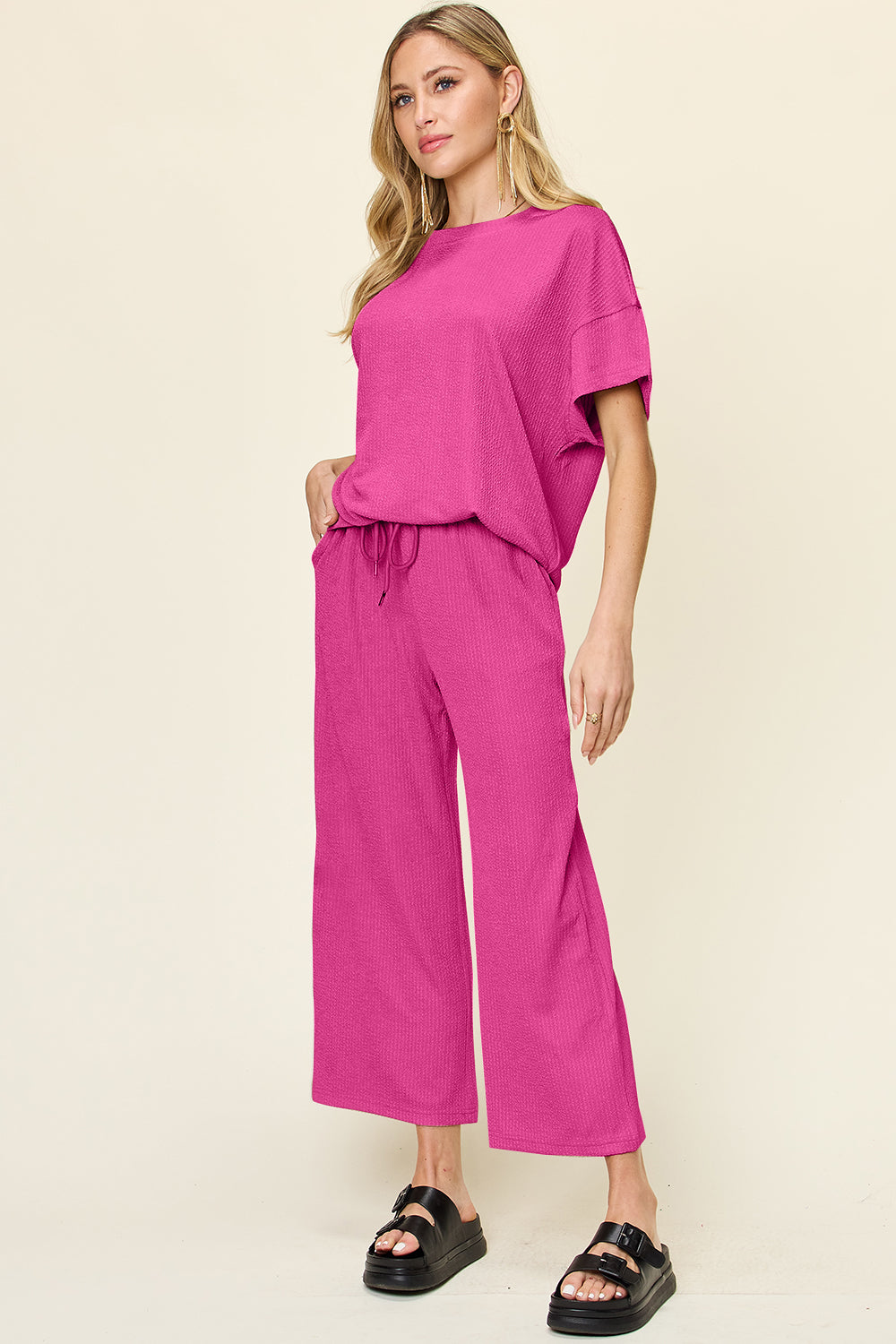 Round Neck Short Sleeve T-Shirt and Wide Leg Pants