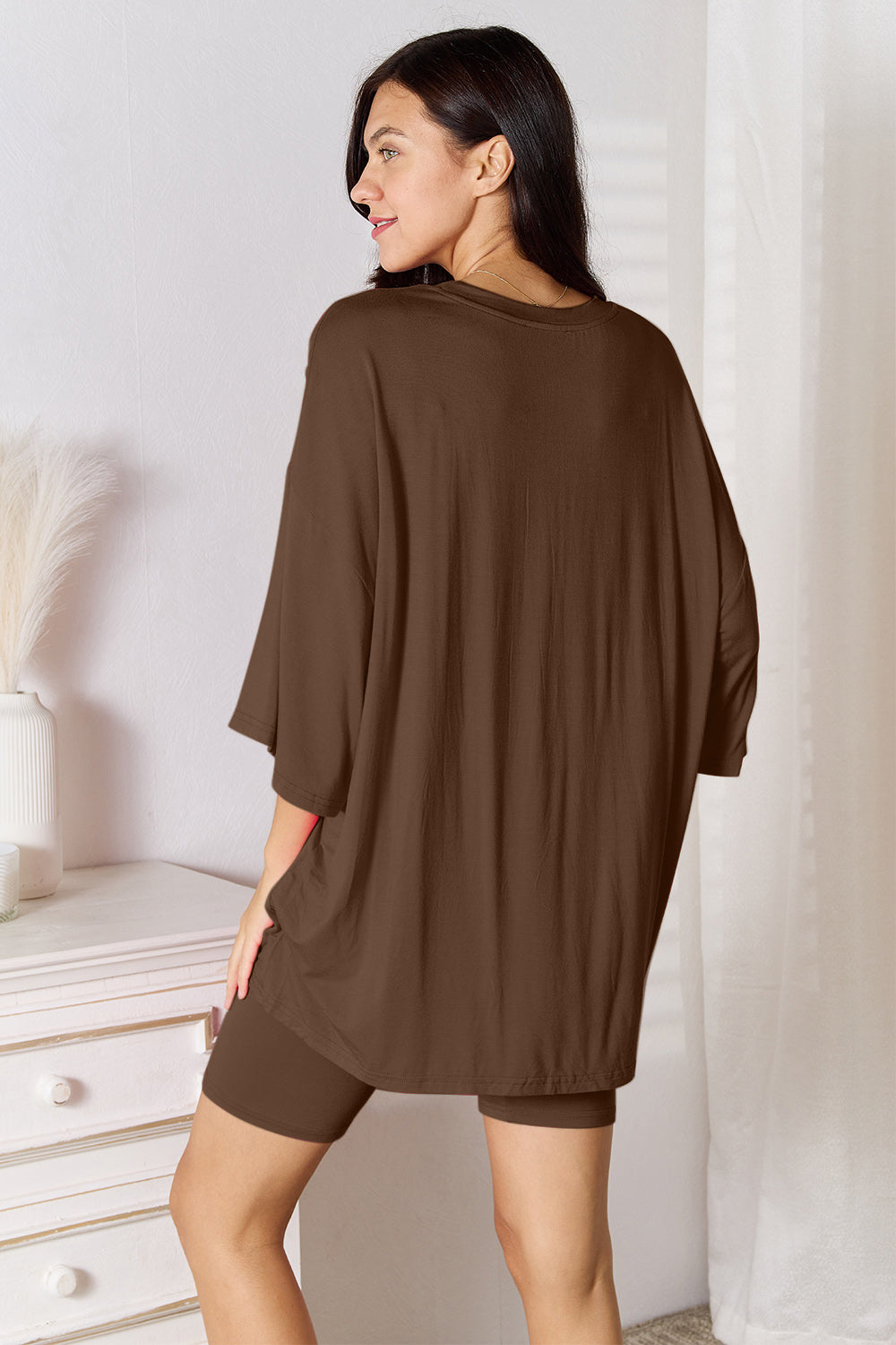Korean Style Top and Shorts Set/Three-Quarter Sleeve