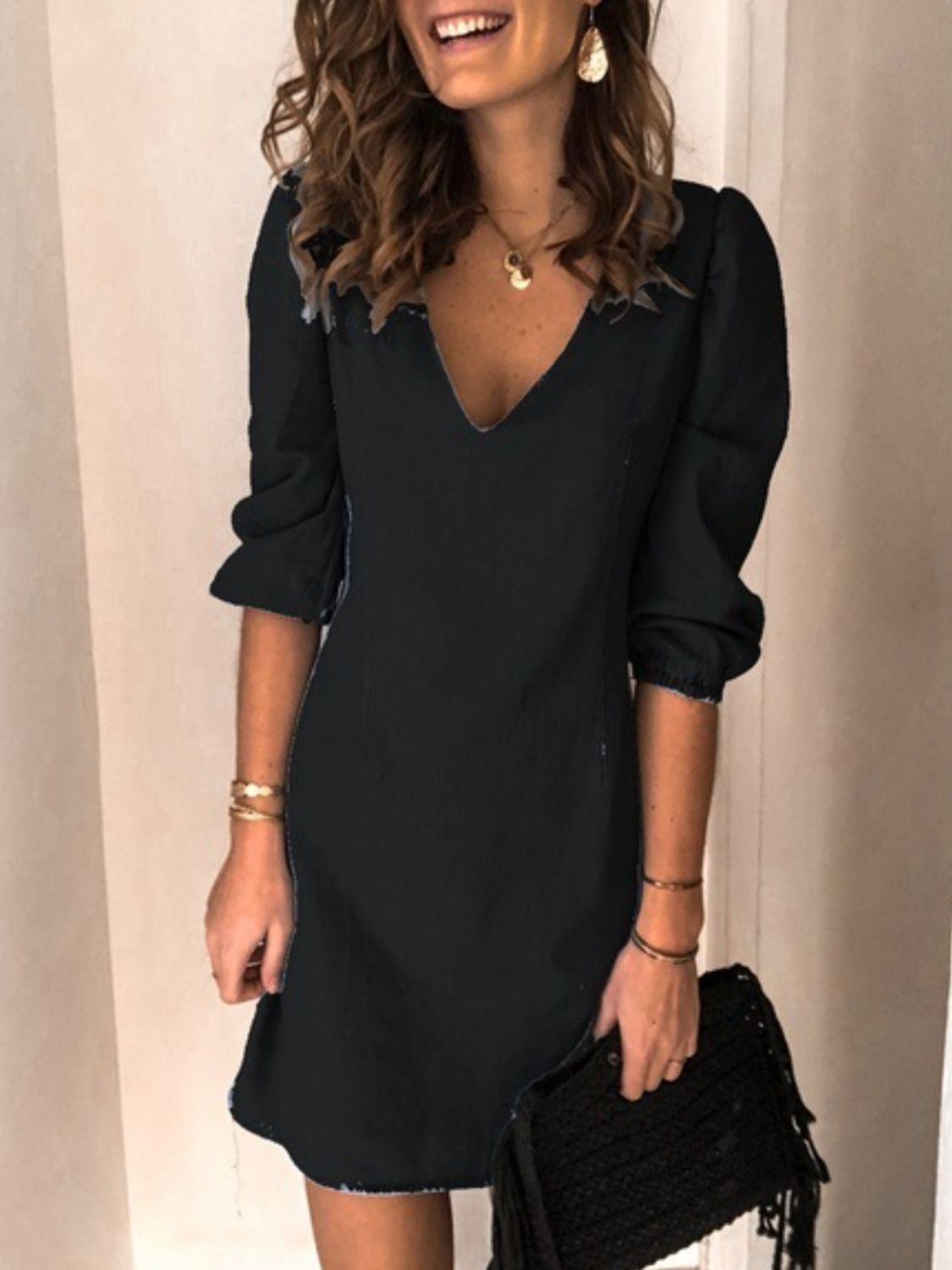 V-Neck Half Sleeve Dress