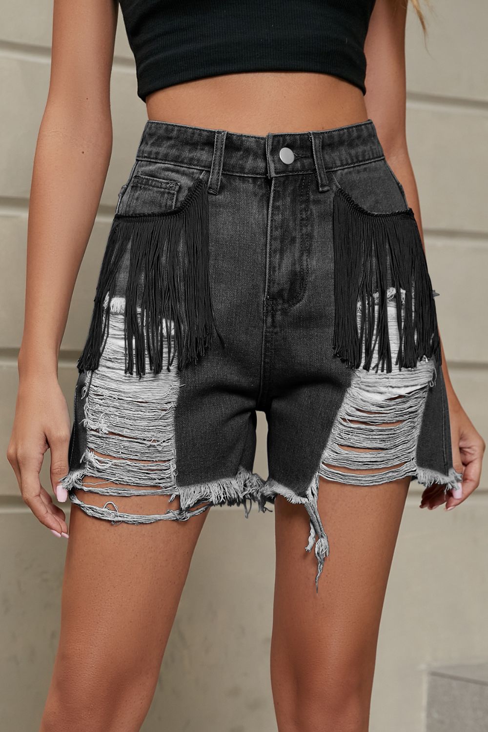 Distressed Denim Shorts with Pockets