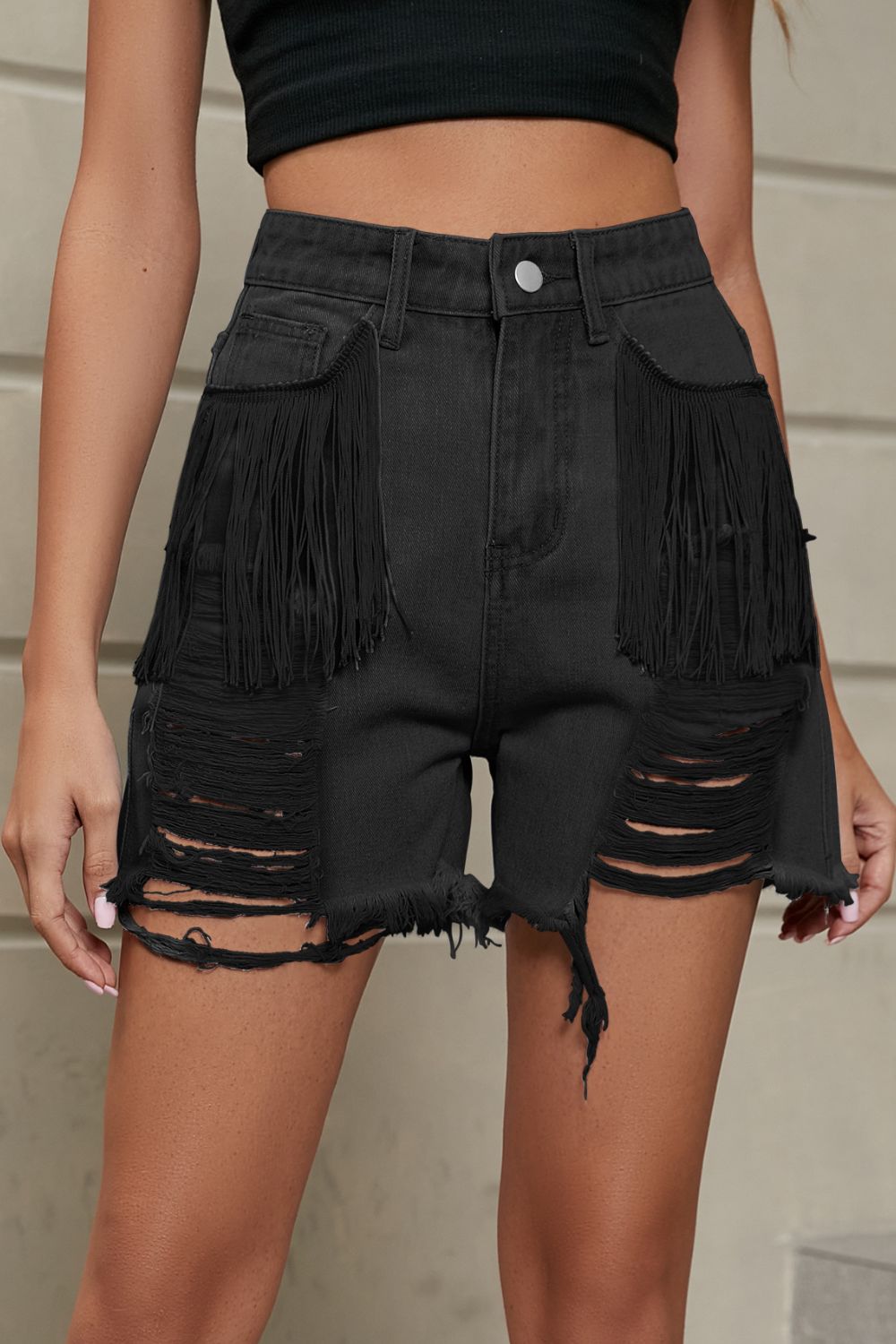 Distressed Denim Shorts with Pockets